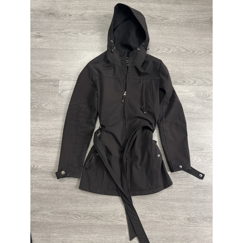 Below Zero Rothschild Black Hooded Belted Jacket Women’s Size Small Zip